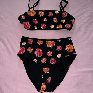 Starfish clam black seashell bikini two piece high waisted swimsuit